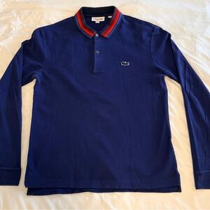 Lacoste Men's Polo with Blue and Red Collar Accents